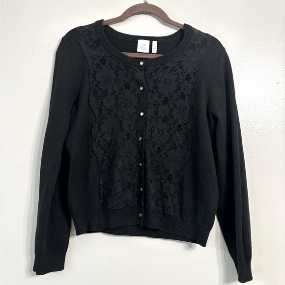 J. Jill Cardigan Sweater Womens Medium Lace Buttons Black - Picture 1 of 5